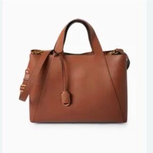 NWT C&A Brown Vegan Leather Laptop Crossbody Satchel Bag